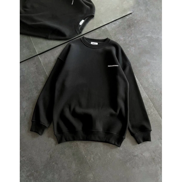 MARSiLYAN- Kışlık Bisiklet Yaka Oversize Baskılı SweatShirt - Siyah