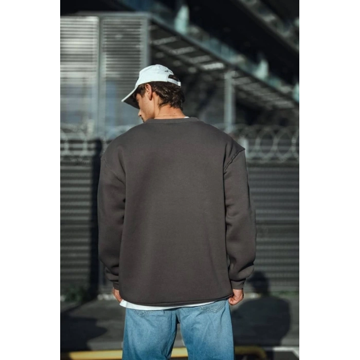 MARSiLYAN- Kışlık Bisiklet Yaka Üç İplik Basic SweatShirt - Antrasit