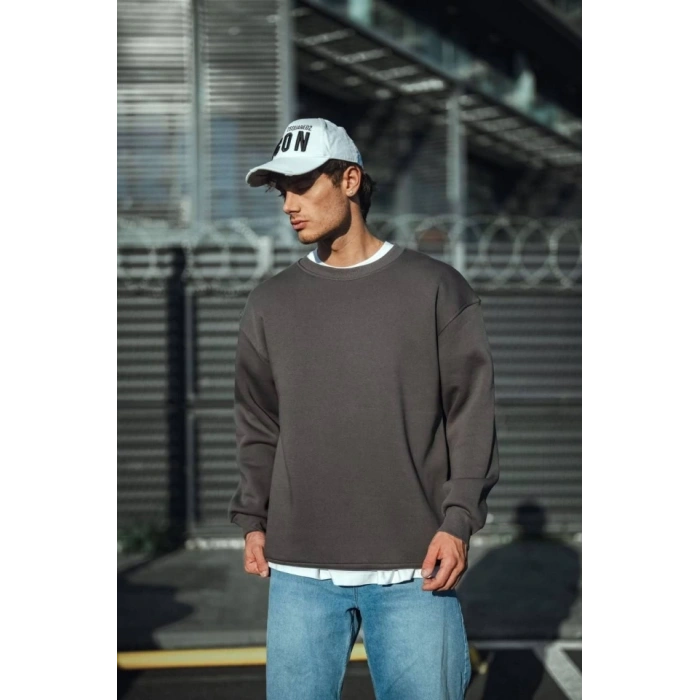MARSiLYAN- Kışlık Bisiklet Yaka Üç İplik Basic SweatShirt - Antrasit