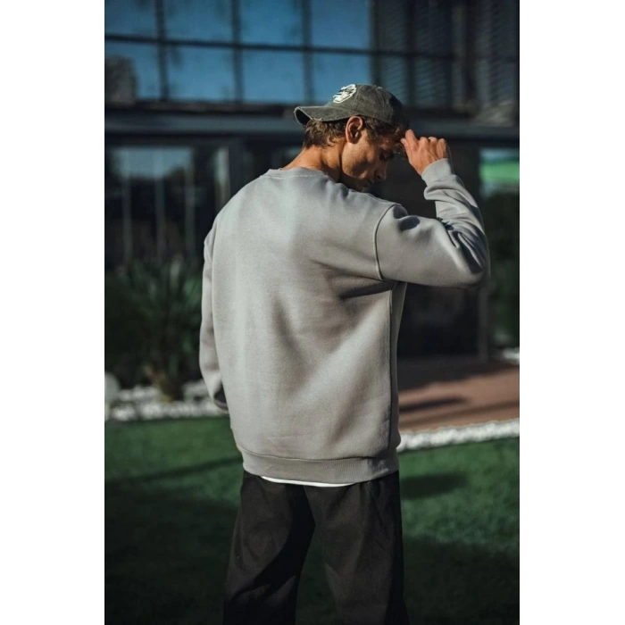 MARSiLYAN- Kışlık Bisiklet Yaka Üç İplik Basic SweatShirt - Boyalı Gri