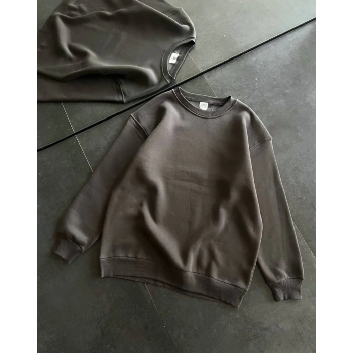 MARSiLYAN- Kışlık Bisiklet Yaka Üç İplik Basic SweatShirt - Füme