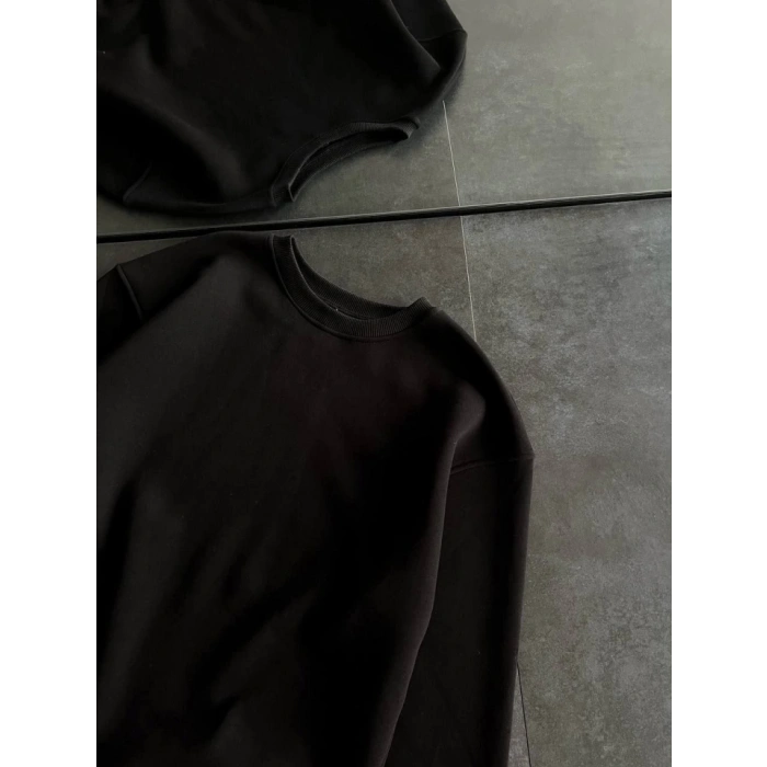 MARSiLYAN- Kışlık Bisiklet Yaka Üç İplik Basic SweatShirt - Siyah