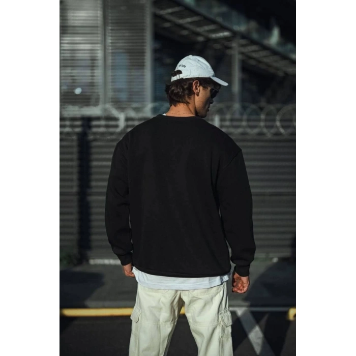 MARSiLYAN- Kışlık Bisiklet Yaka Üç İplik Basic SweatShirt - Siyah