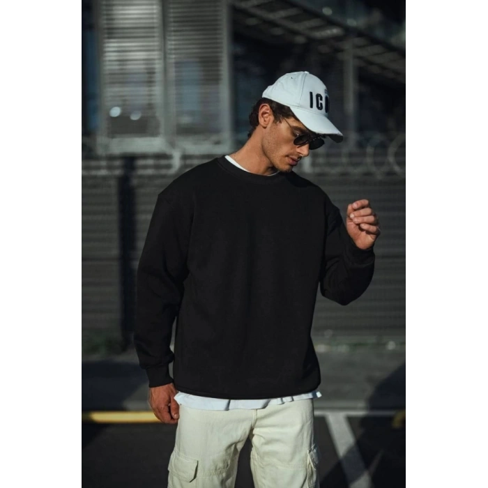 MARSiLYAN- Kışlık Bisiklet Yaka Üç İplik Basic SweatShirt - Siyah