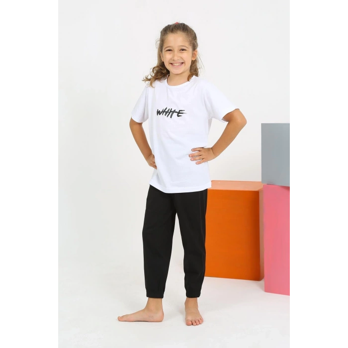 MARSiLYAN- Kız Çocuk Kısa Kol Beyaz Penye Pijama Takım