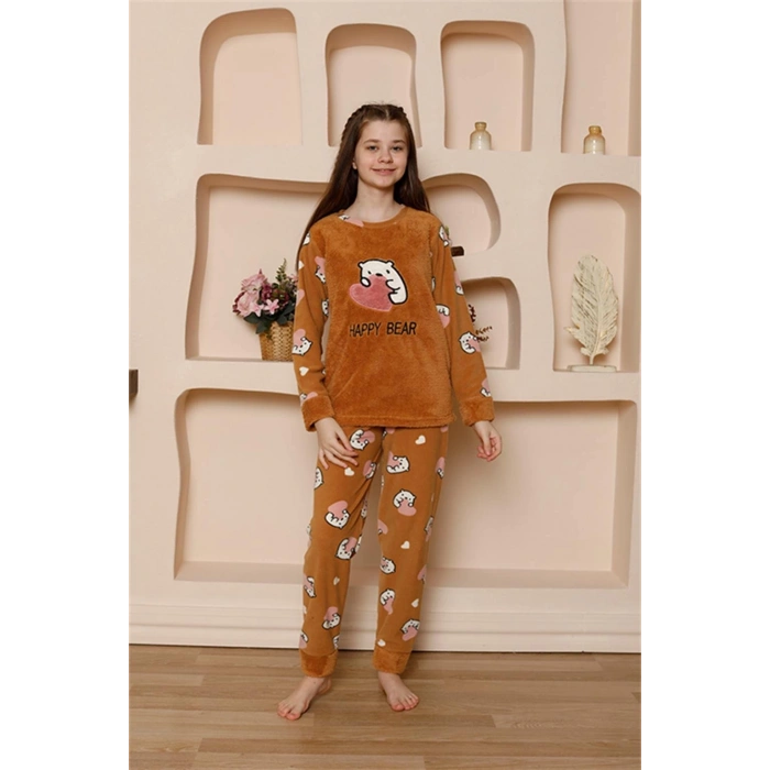 MARSiLYAN- Kız Çocuk Polar Sütlü Kahve Pijama Takımı