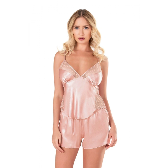 MARSiLYAN-  Koyu Pudra Saten Babydoll Şort Takımı
