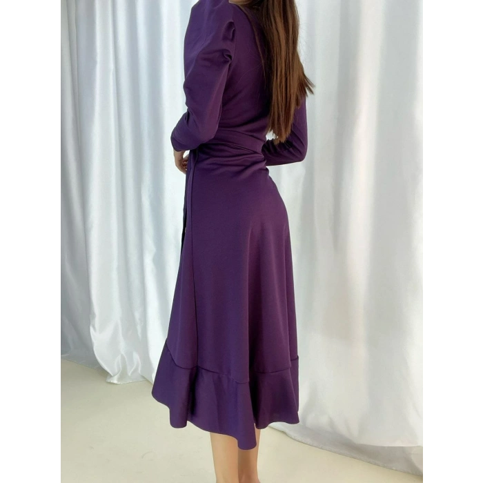 MARSiLYAN- Krep Kumaş Midi Boy Kuşaklı Uzunkol Elbise