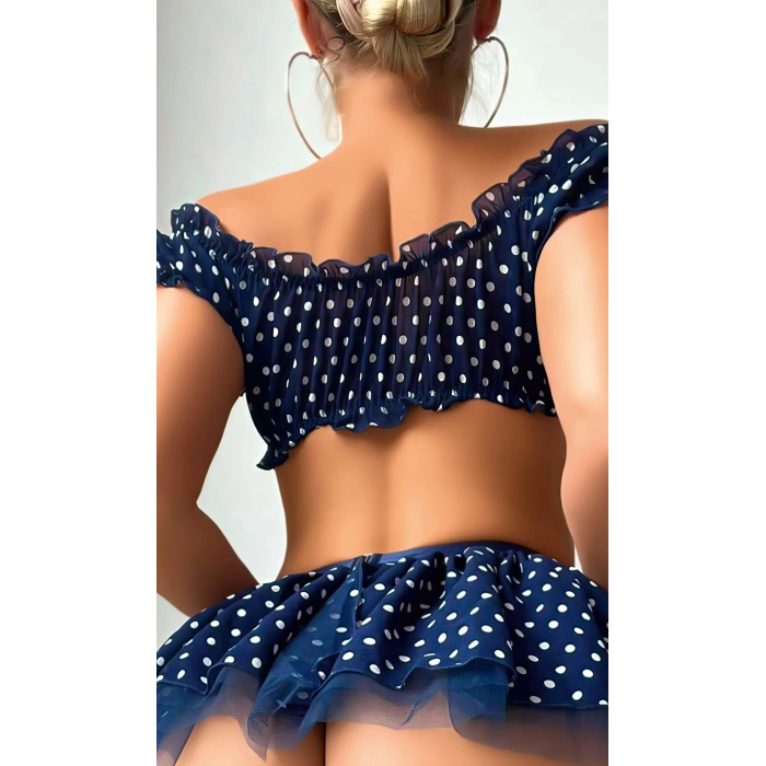 MARSiLYAN-  Lacivert Fırfır Etekli Puantiyeli Jartiyerli Fantezi Kostüm