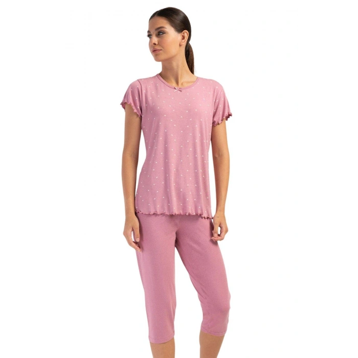 MARSiLYAN- Likralı Viskon Battal Kayık Yaka Kısa Kol Kapri Ta