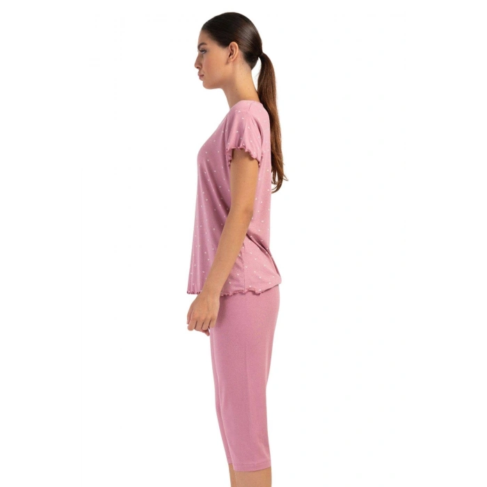 MARSiLYAN- Likralı Viskon Battal Kayık Yaka Kısa Kol Kapri Ta