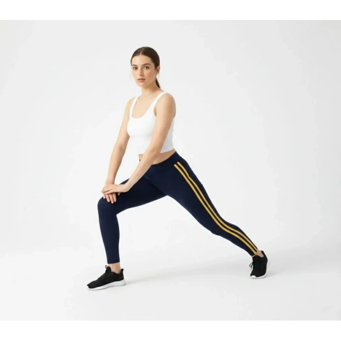 MARSiLYAN- Likralı Yan Sarı Şeritli Detaylı Tayt - Siyah