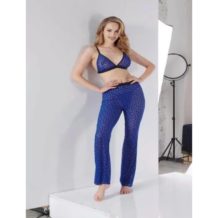 MARSiLYAN- Mavi Transparan Fantezi Sütyen Pijama Takımı