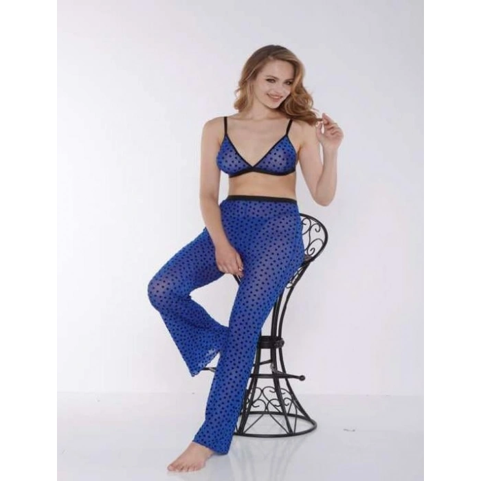 MARSiLYAN-  Mavi Transparan Fantezi Sütyen Pijama Takımı