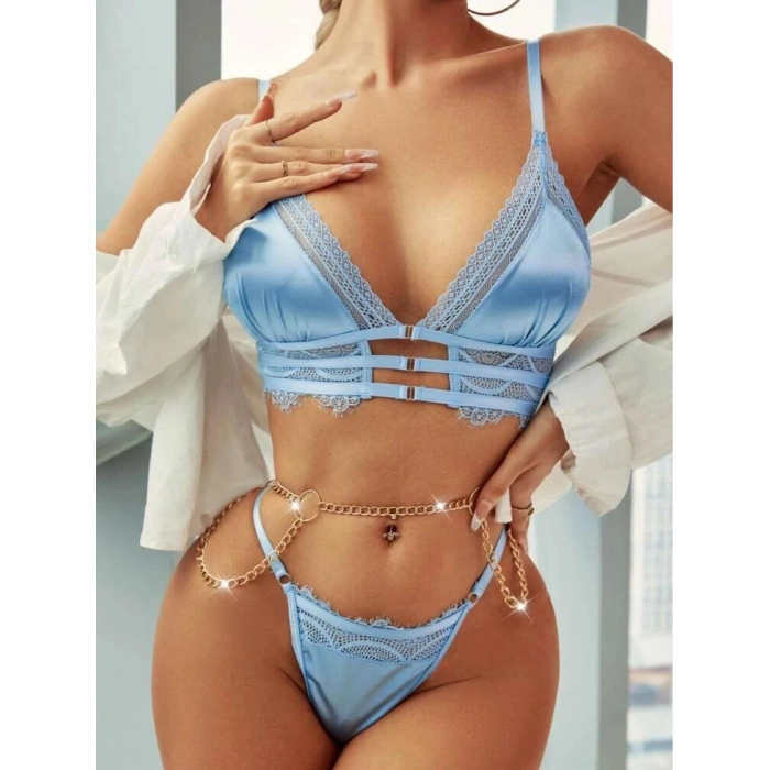 MARSiLYAN-  Mavi Zincir Detaylı Fantezi Sütyen Takımı