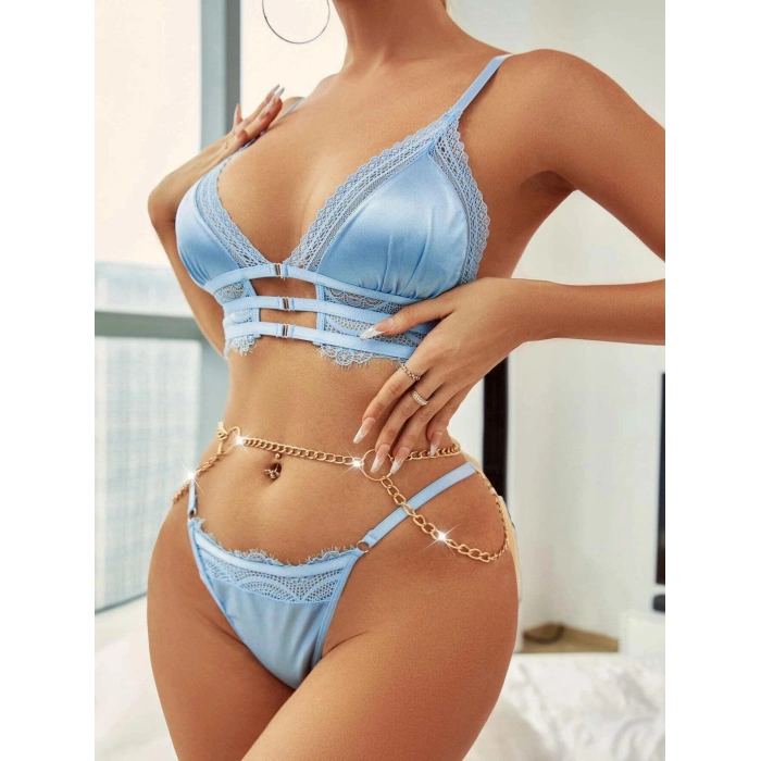 MARSiLYAN-  Mavi Zincir Detaylı Fantezi Sütyen Takımı