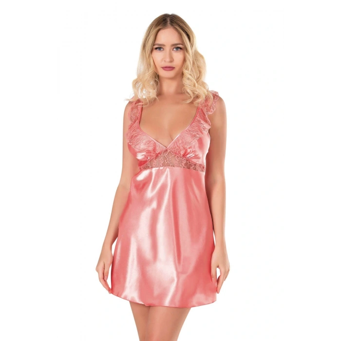 MARSiLYAN-  Mercan Kısa Saten Gecelik