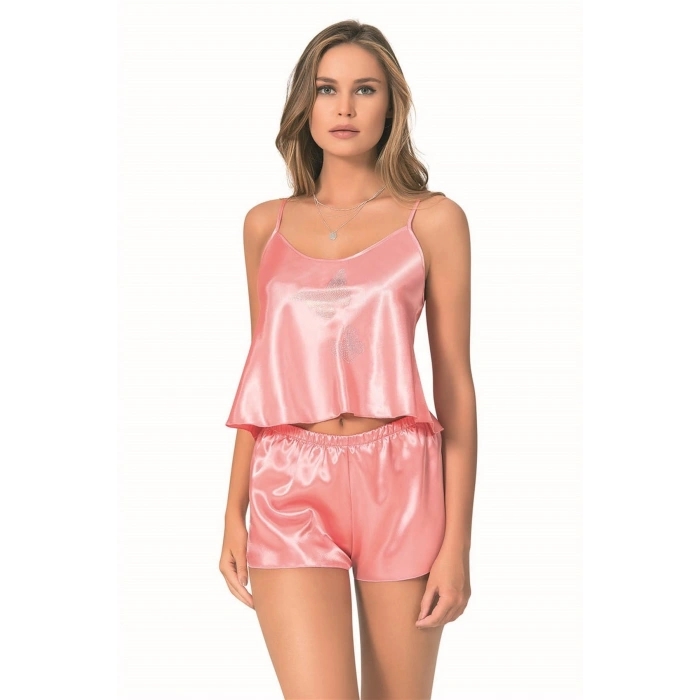 MARSiLYAN-  Mercan Saten Babydoll Şort Takımı