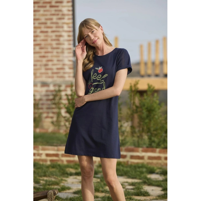 MARSiLYAN-  Meyve ve Yaprak Baskılı Dantelli Feel Good Gecelik