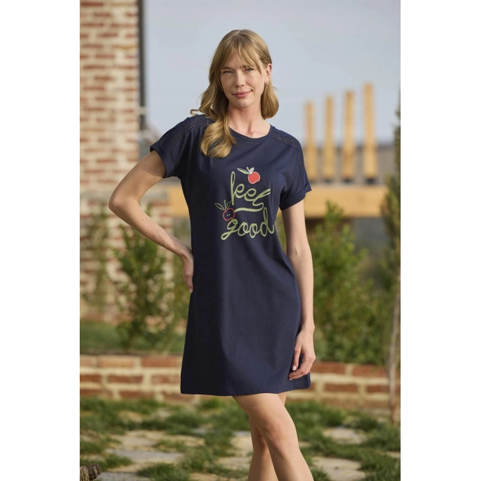 MARSiLYAN-  Meyve ve Yaprak Baskılı Dantelli Feel Good Gecelik