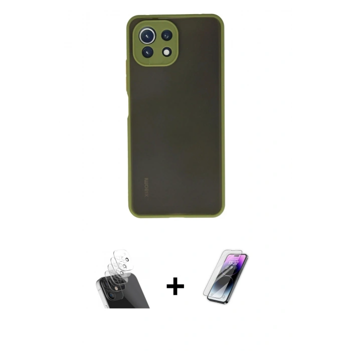 MARSİLYAN™- Mİ 11 Lite Kılıf Ahenk Çizgi Serisi - Şeffaf Pasifik Cam Ekran Koruyucu + Kamera Lens Koruma Cam - SF