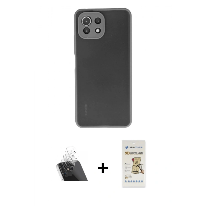MARSİLYAN™- Mİ 11 Lite Kılıf Ahenk Çizgi Serisi - Siyah Mat Seramik Nano Ekran Koruyucu + Kamera Lens Koruma Cam - SF