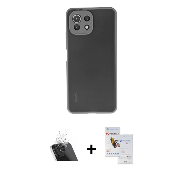 MARSİLYAN™- Mİ 11 Lite Kılıf Ahenk Çizgi Serisi - Siyah Seramik Nano Ekran Koruyucu + Kamera Lens Koruma Cam - SF
