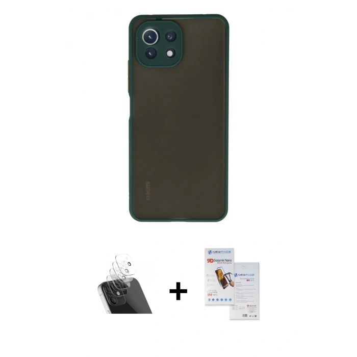 MARSİLYAN™- Mİ 11 Lite Kılıf Ahenk Çizgi Serisi - Siyah Seramik Nano Ekran Koruyucu + Kamera Lens Koruma Cam - SF