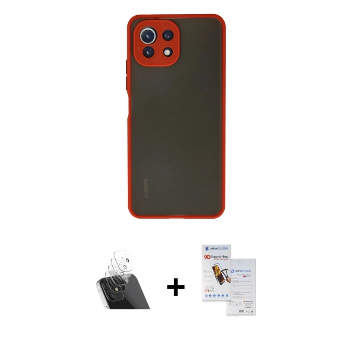 MARSİLYAN™- Mİ 11 Lite Kılıf Ahenk Çizgi Serisi - Siyah Seramik Nano Ekran Koruyucu + Kamera Lens Koruma Cam - SF