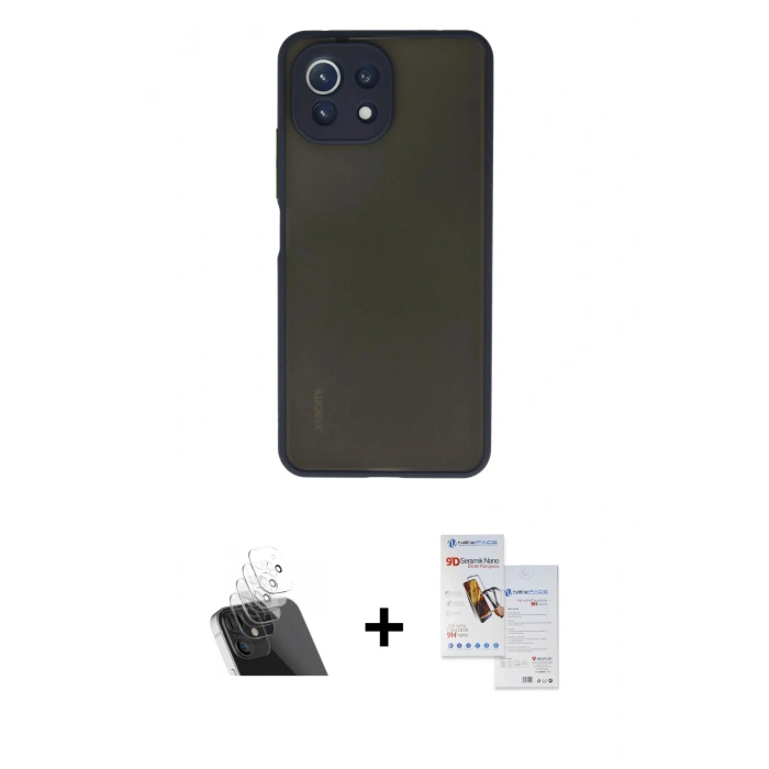 MARSİLYAN™- Mİ 11 Lite Kılıf Ahenk Çizgi Serisi - Siyah Seramik Nano Ekran Koruyucu + Kamera Lens Koruma Cam - SF