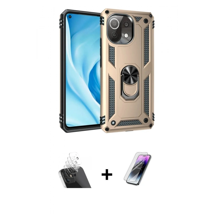 MARSİLYAN™- Mİ 11 Lite Kılıf Ahenk Klasik Koleksiyonu - Şeffaf Pasifik Cam Ekran Koruyucu + Kamera Lens Koruma Cam - SF