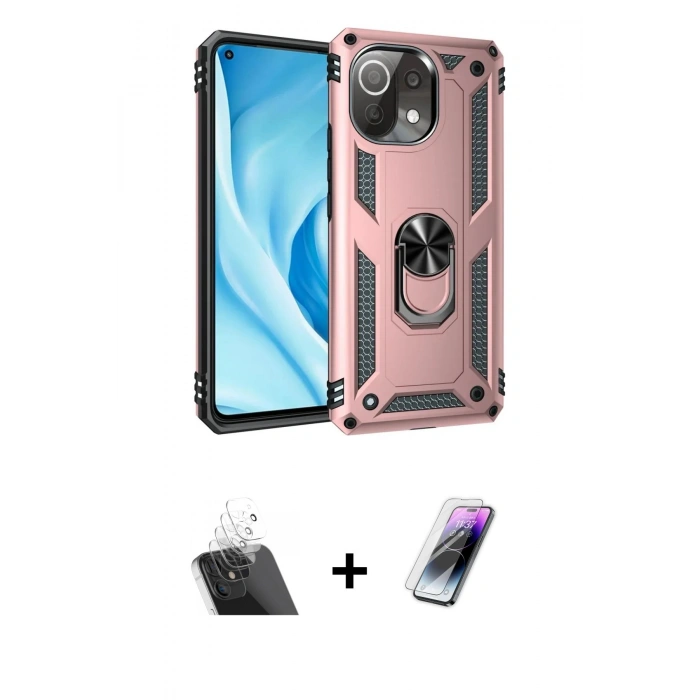 MARSİLYAN™- Mİ 11 Lite Kılıf Ahenk Klasik Koleksiyonu - Şeffaf Pasifik Cam Ekran Koruyucu + Kamera Lens Koruma Cam - SF