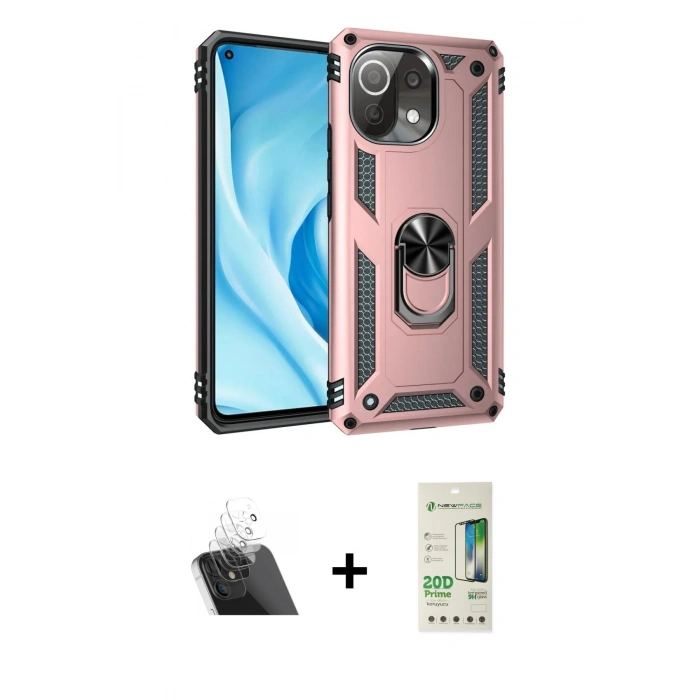 MARSİLYAN™- Mİ 11 Lite Kılıf Ahenk Klasik Koleksiyonu - Siyah 20D Premium Cam Ekran Koruyucu + Kamera Lens Koruma Cam - SF