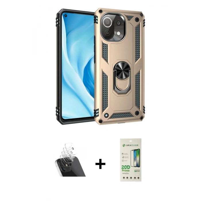 MARSİLYAN™- Mİ 11 Lite Kılıf Ahenk Klasik Koleksiyonu - Siyah 20D Premium Cam Ekran Koruyucu + Kamera Lens Koruma Cam - SF