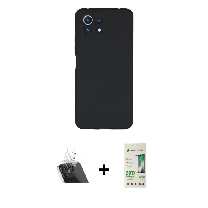 MARSİLYAN™- Mİ 11 Lite Kılıf Ahenk Serisi - Siyah 20D Premium Cam Ekran Koruyucu + Kamera Lens Koruma Cam - SF