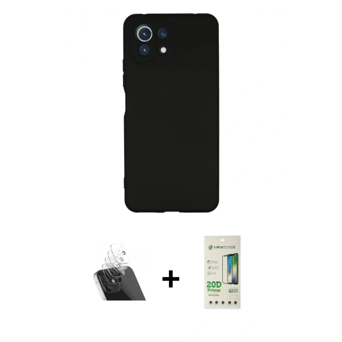 MARSİLYAN™- Mİ 11 Lite Kılıf Ahenk Serisi - Siyah 20D Premium Cam Ekran Koruyucu + Kamera Lens Koruma Cam - SF