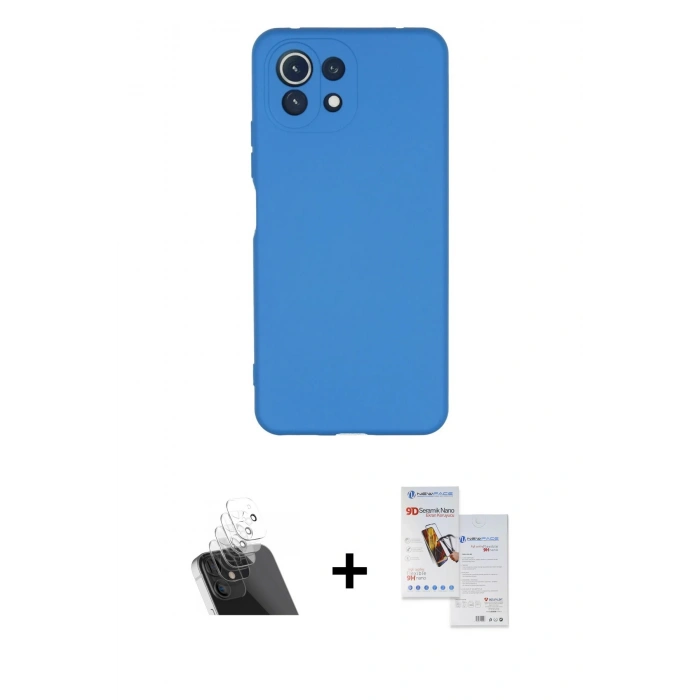 MARSİLYAN™- Mİ 11 Lite Kılıf Ahenk Serisi - Siyah Seramik Nano Ekran Koruyucu + Kamera Lens Koruma Cam - SF