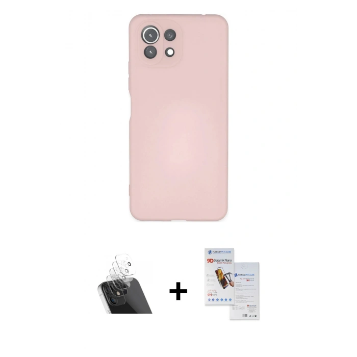 MARSİLYAN™- Mİ 11 Lite Kılıf Ahenk Serisi - Siyah Seramik Nano Ekran Koruyucu + Kamera Lens Koruma Cam - SF