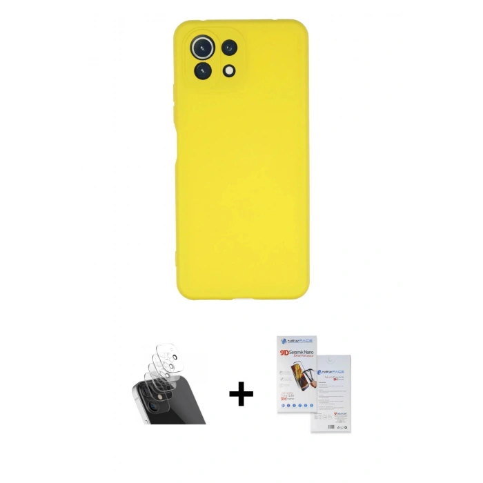 MARSİLYAN™- Mİ 11 Lite Kılıf Ahenk Serisi - Siyah Seramik Nano Ekran Koruyucu + Kamera Lens Koruma Cam - SF