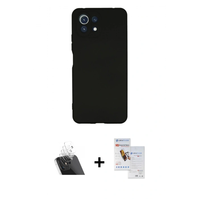 MARSİLYAN™- Mİ 11 Lite Kılıf Ahenk Serisi - Siyah Seramik Nano Ekran Koruyucu + Kamera Lens Koruma Cam - SF