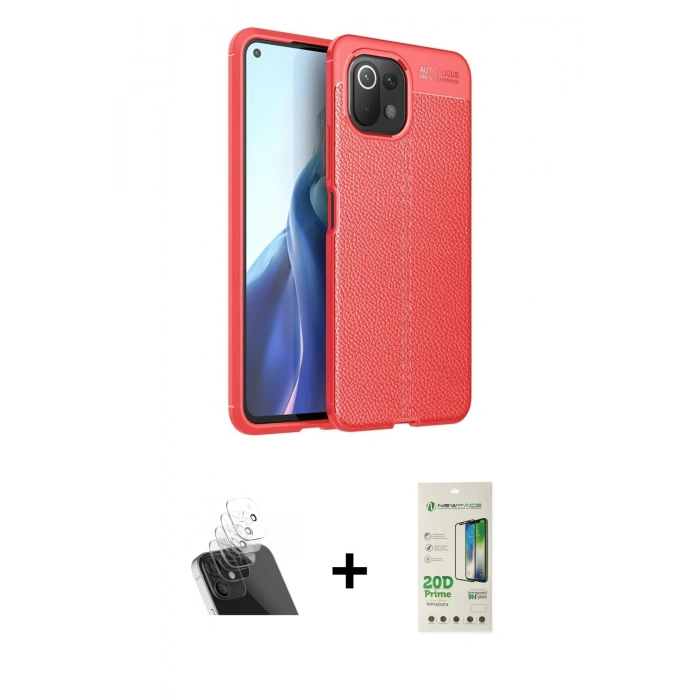 MARSİLYAN™- Mİ 11 Lite Kılıf Doruk Klasik Özel Seri - Siyah 20D Premium Cam Ekran Koruyucu + Kamera Lens Koruma Cam - SF