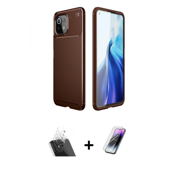 MARSİLYAN™- Mİ 11 Lite Kılıf Eksen Form Prime - Şeffaf Pasifik Cam Ekran Koruyucu + Kamera Lens Koruma Cam - SF