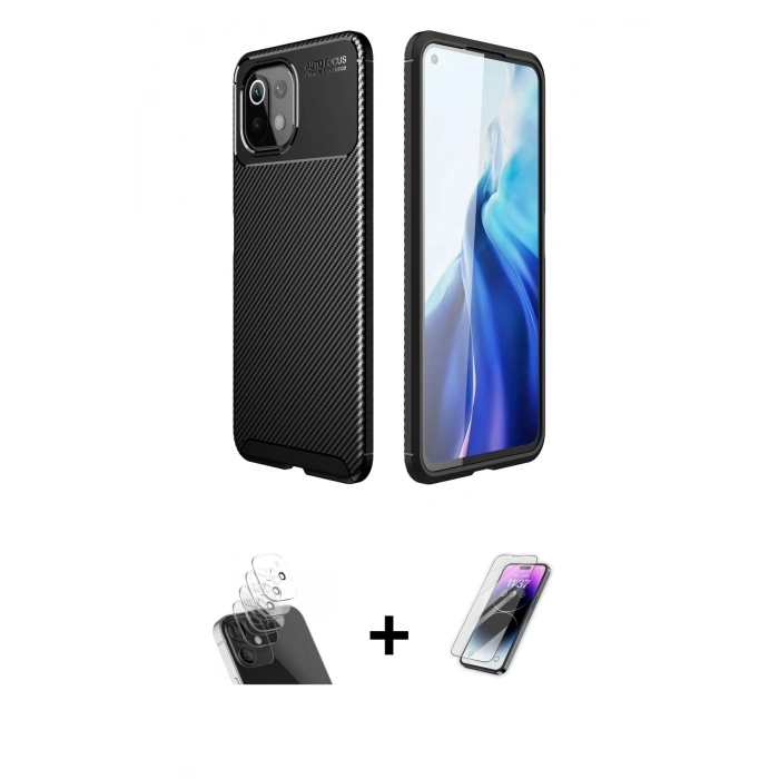 MARSİLYAN™- Mİ 11 Lite Kılıf Eksen Form Prime - Şeffaf Pasifik Cam Ekran Koruyucu + Kamera Lens Koruma Cam - SF