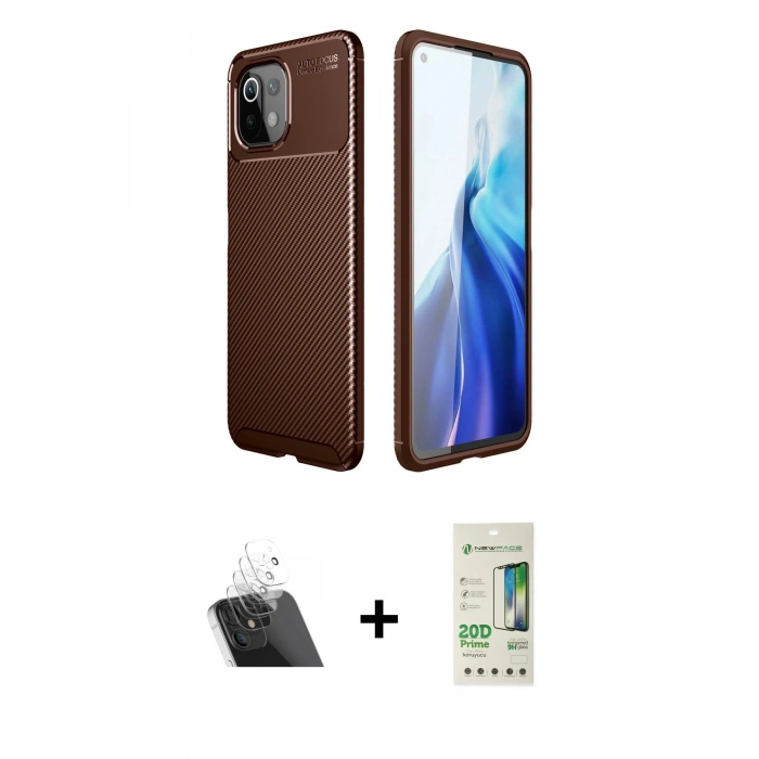 MARSİLYAN™- Mİ 11 Lite Kılıf Eksen Form Prime - Siyah 20D Premium Cam Ekran Koruyucu + Kamera Lens Koruma Cam - SF