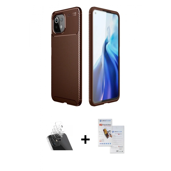 MARSİLYAN™- Mİ 11 Lite Kılıf Eksen Form Prime - Siyah Seramik Nano Ekran Koruyucu + Kamera Lens Koruma Cam - SF