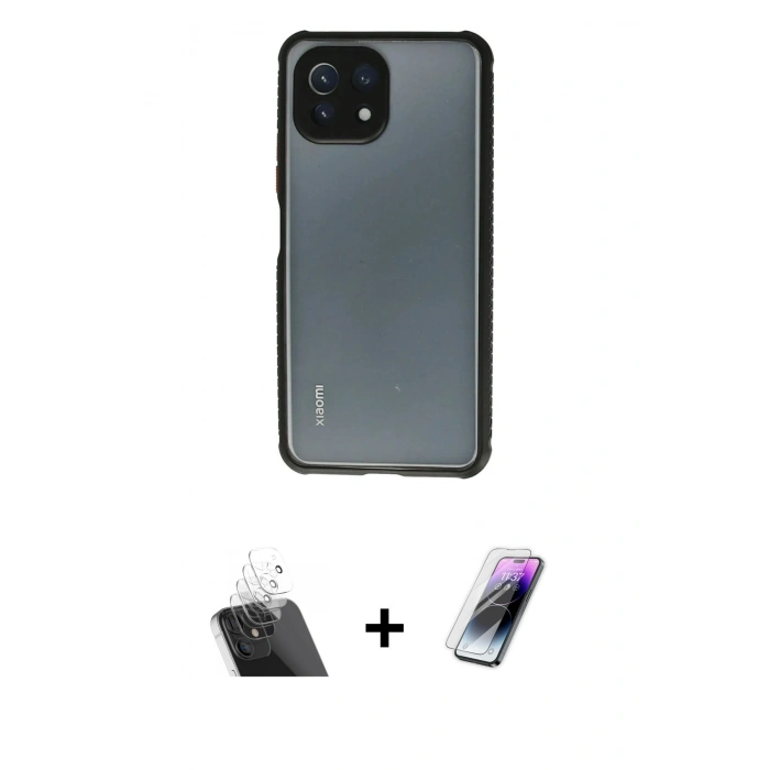 MARSİLYAN™- Mİ 11 Lite Kılıf Nova Asil Özel Seri - Şeffaf Pasifik Cam Ekran Koruyucu + Kamera Lens Koruma Cam - SF