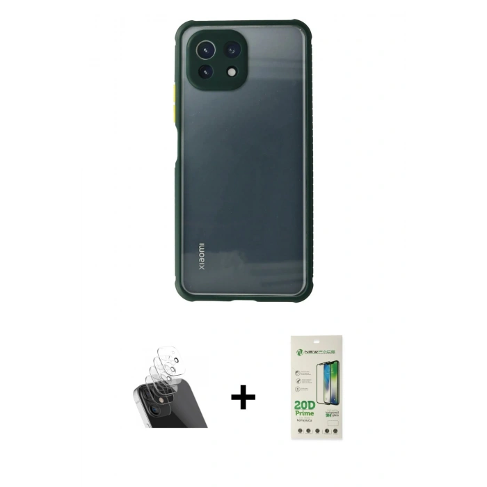 MARSİLYAN™- Mİ 11 Lite Kılıf Nova Asil Özel Seri - Siyah 20D Premium Cam Ekran Koruyucu + Kamera Lens Koruma Cam - SF