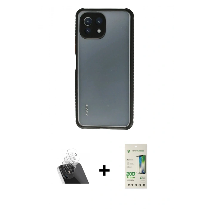 MARSİLYAN™- Mİ 11 Lite Kılıf Nova Asil Özel Seri - Siyah 20D Premium Cam Ekran Koruyucu + Kamera Lens Koruma Cam - SF