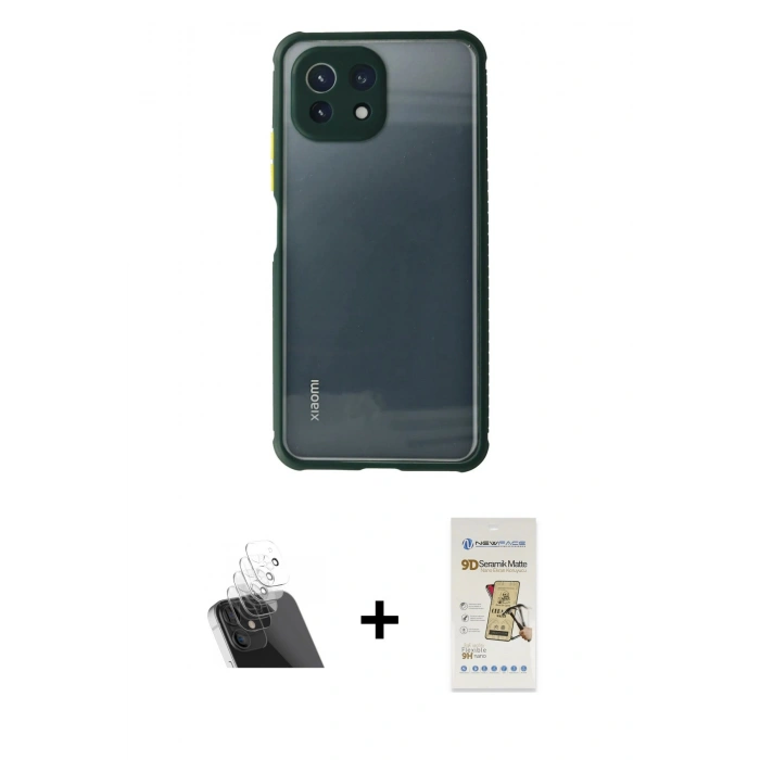MARSİLYAN™- Mİ 11 Lite Kılıf Nova Asil Özel Seri - Siyah Mat Seramik Nano Ekran Koruyucu + Kamera Lens Koruma Cam - SF
