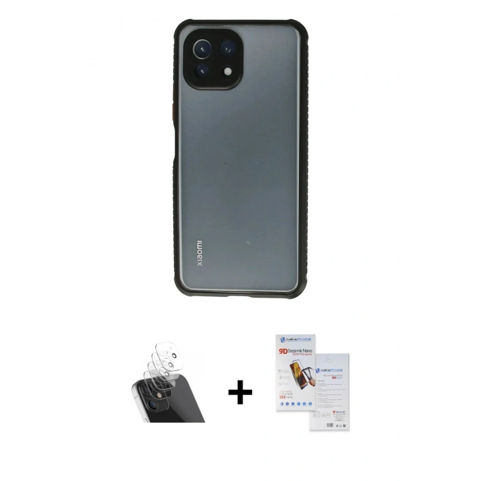 MARSİLYAN™- Mİ 11 Lite Kılıf Nova Asil Özel Seri - Siyah Seramik Nano Ekran Koruyucu + Kamera Lens Koruma Cam - SF